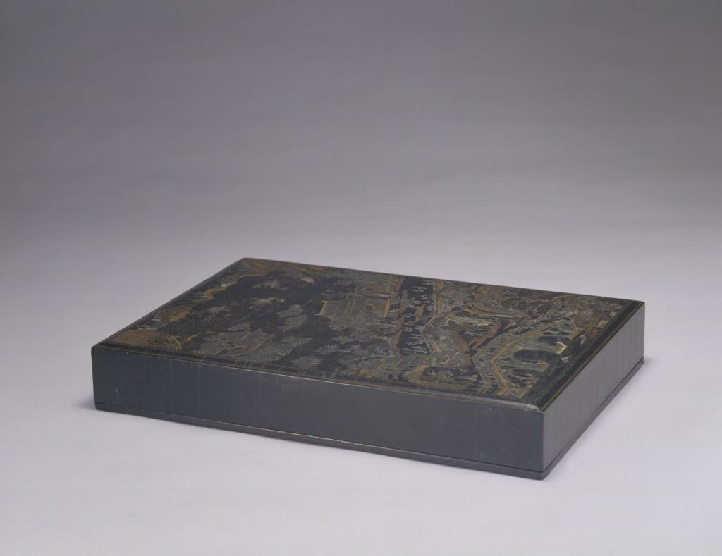 图片[1]-Black lacquer rectangular box inlaid with mother-of-pearl inlaid with gold work tribute picture-China Archive